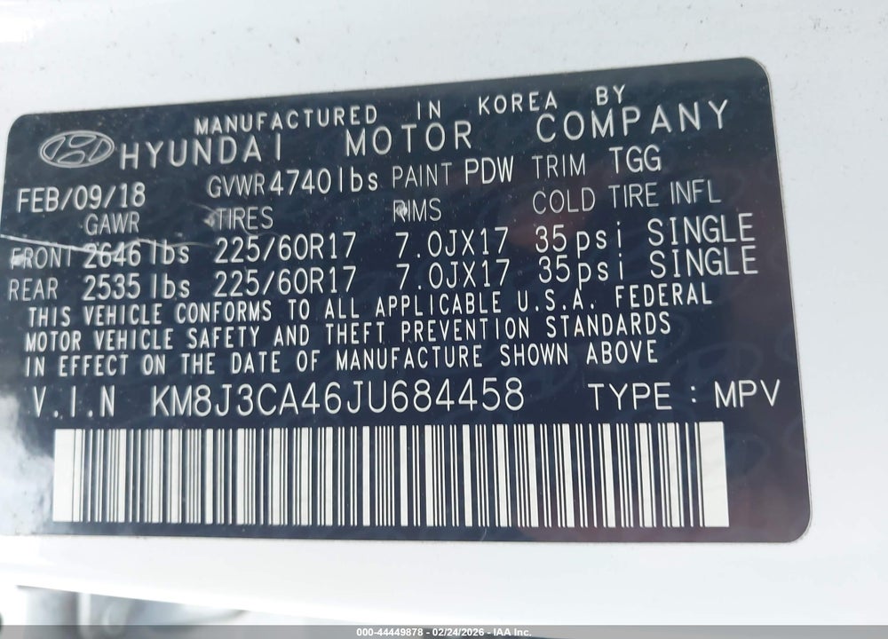 2018 HYUNDAI TUCSON SEL VIN: KM8J3CA46JU684458