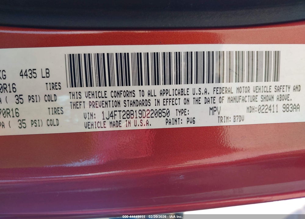2009 JEEP PATRIOT SPORT VIN: 1J4FT28B19D220850