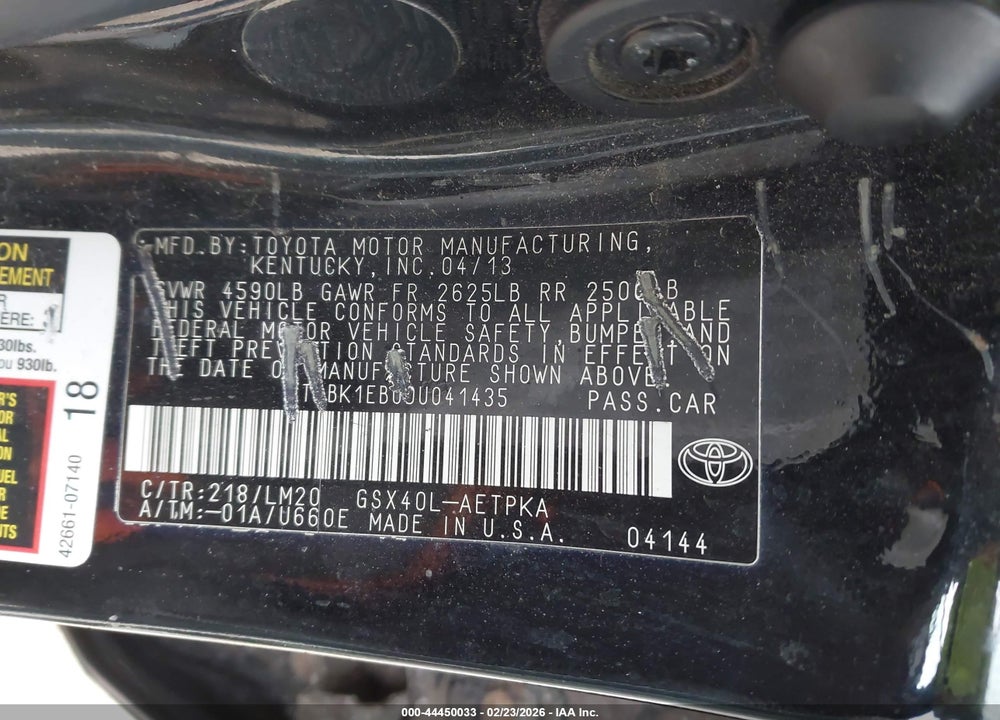 2013 TOYOTA AVALON LIMITED VIN: 4T1BK1EB0DU041435