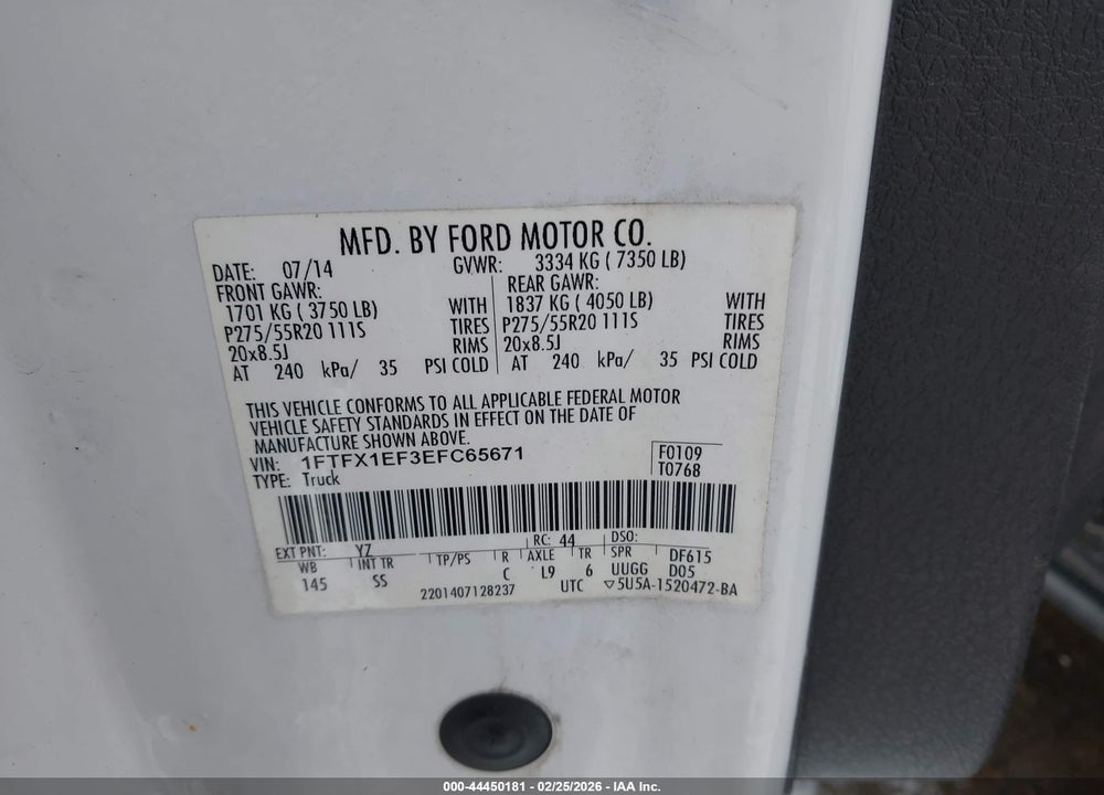 2014 FORD F-150 STX VIN: 1FTFX1EF3EFC65671