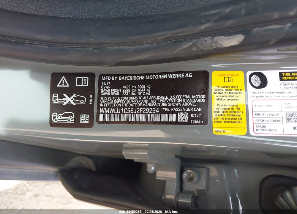 2018 MINI CLUBMAN COOPER VIN: WMWLU1C56J2F29294