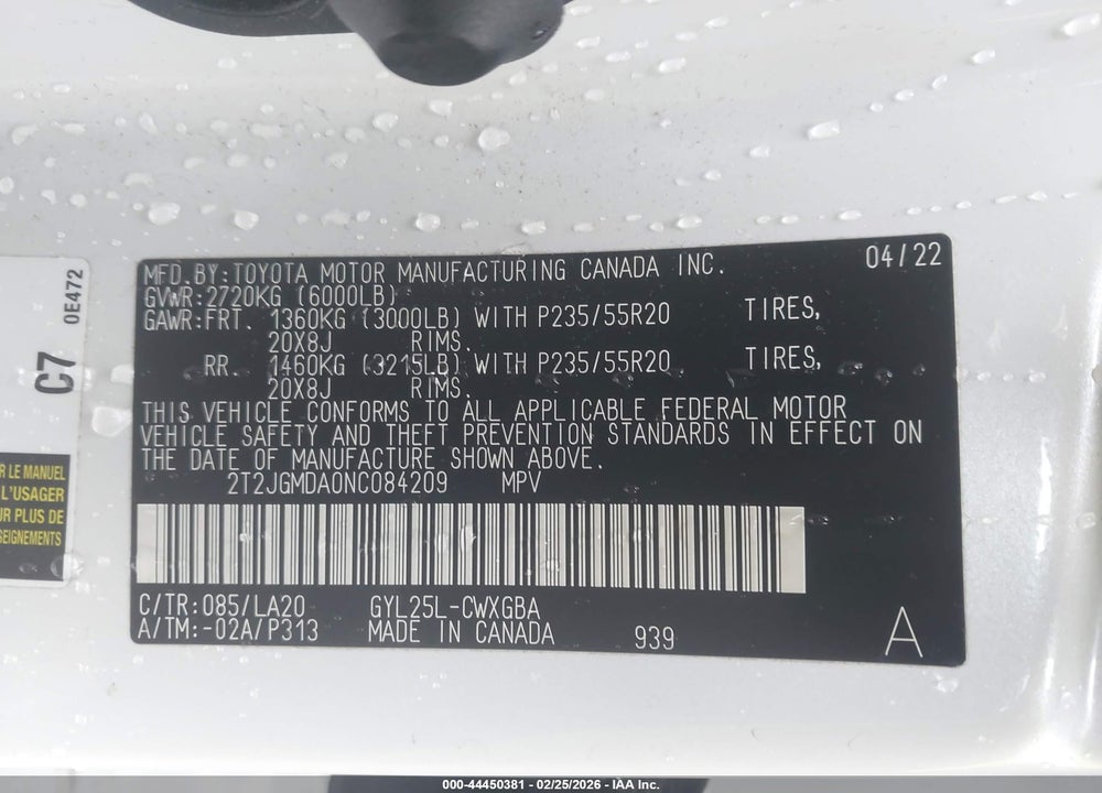 2022 LEXUS RX 450H VIN: 2T2JGMDA0NC084209