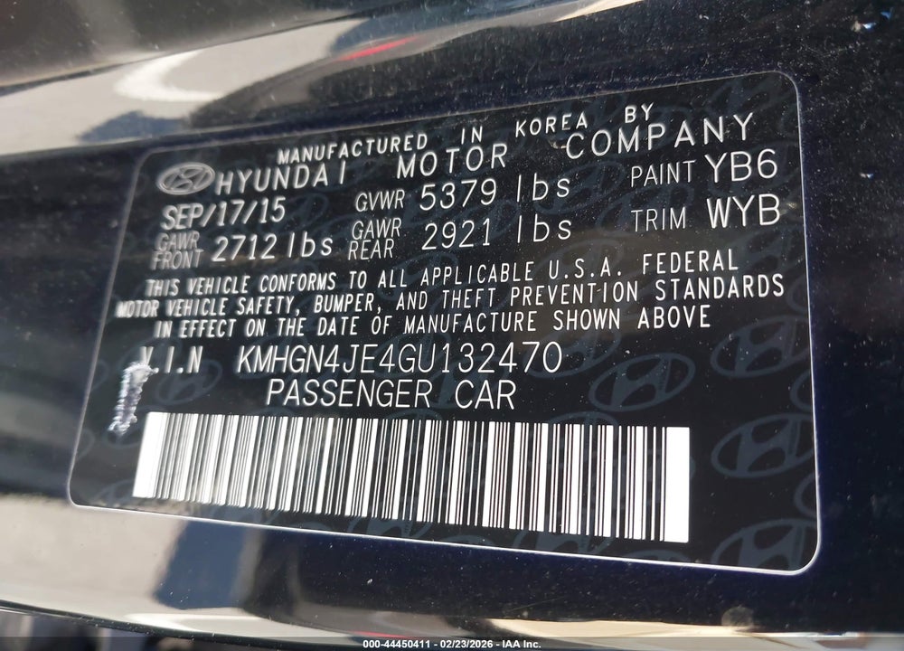 2016 HYUNDAI GENESIS 3.8 VIN: KMHGN4JE4GU132470
