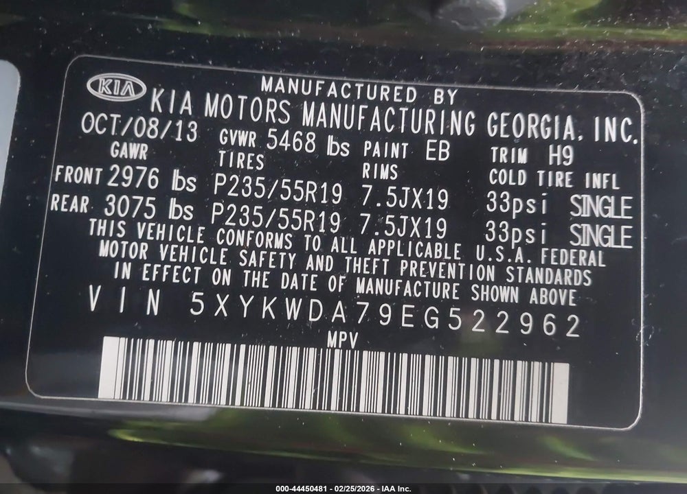2014 KIA SORENTO SX V6 VIN: 5XYKWDA79EG522962