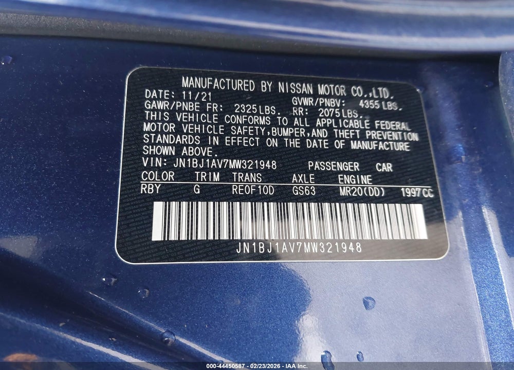 2021 NISSAN ROGUE SPORT S FWD XTRONIC CVT VIN: JN1BJ1AV7MW321948