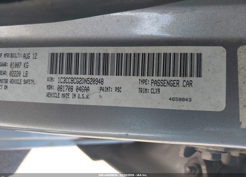 2013 CHRYSLER 200 LIMITED VIN: 1C3CCBCG2DN520948