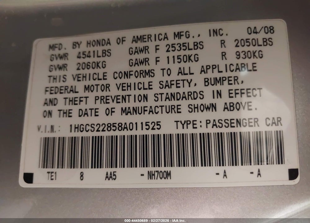 2008 HONDA ACCORD 3.5 EX-L VIN: 1HGCS22858A011525