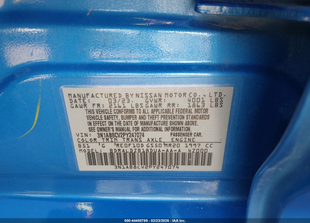 2023 NISSAN SENTRA SV XTRONIC CVT VIN: 3N1AB8CV2PY247074