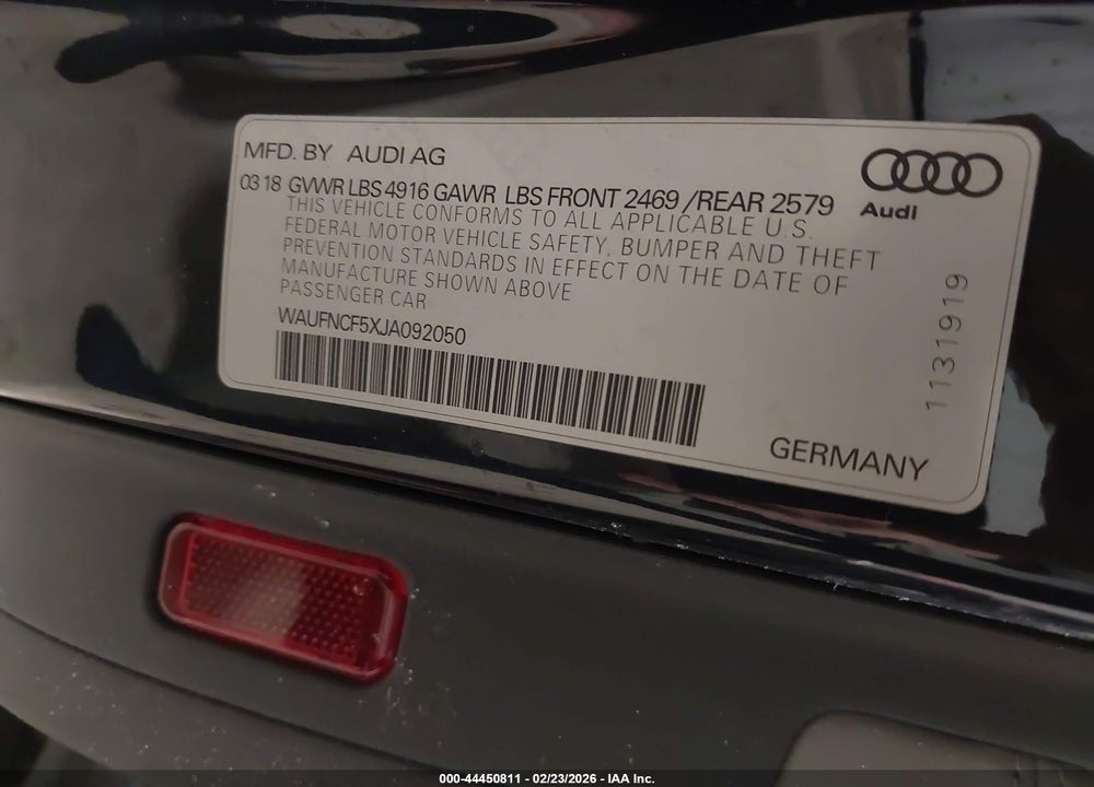2018 AUDI A5 2.0T PREMIUM VIN: WAUFNCF5XJA092050