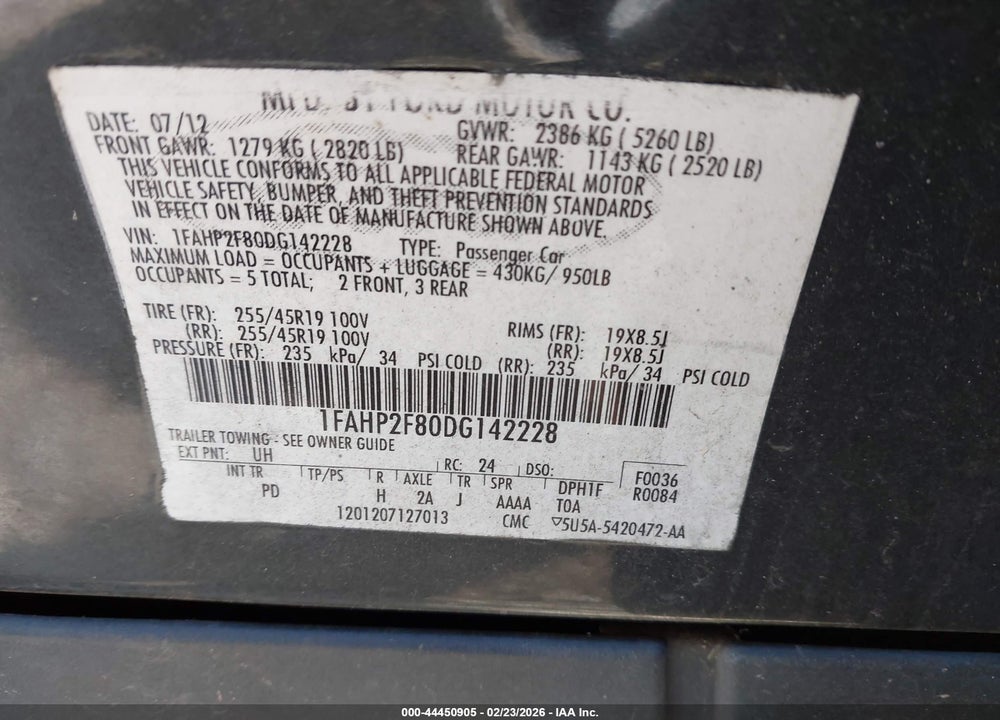 2013 FORD TAURUS VIN: 1FAHP2F80DG142228