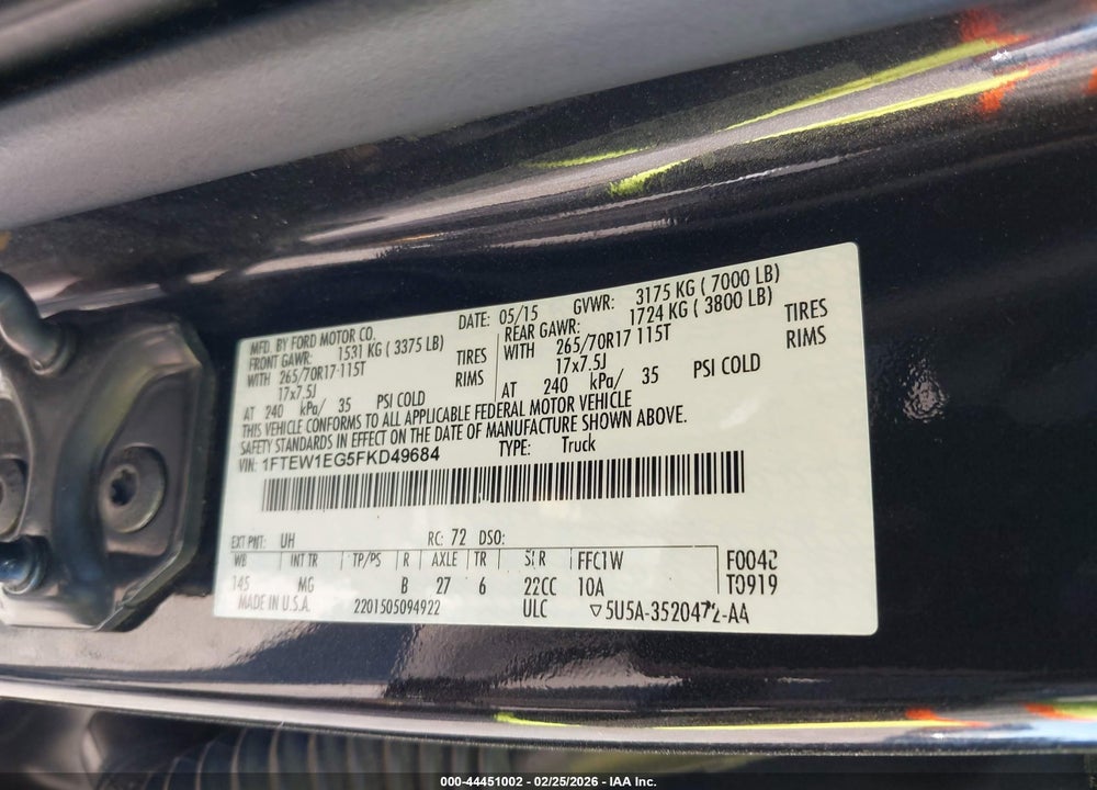2015 FORD F-150 XLT VIN: 1FTEW1EG5FKD49684