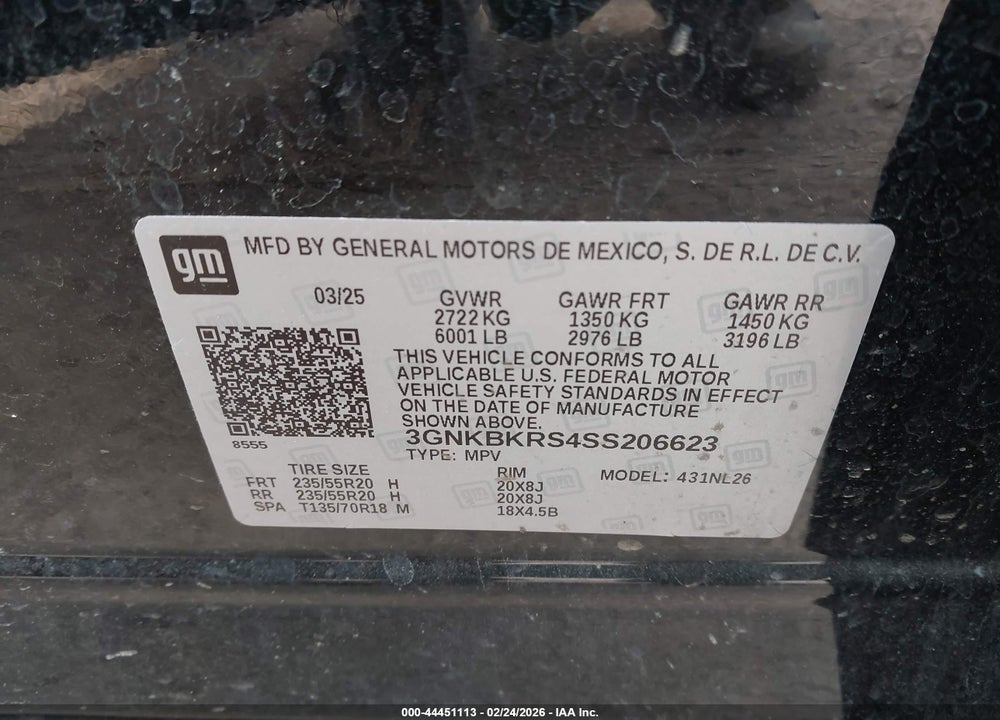 2025 CHEVROLET BLAZER AWD RS VIN: 3GNKBKRS4SS206623