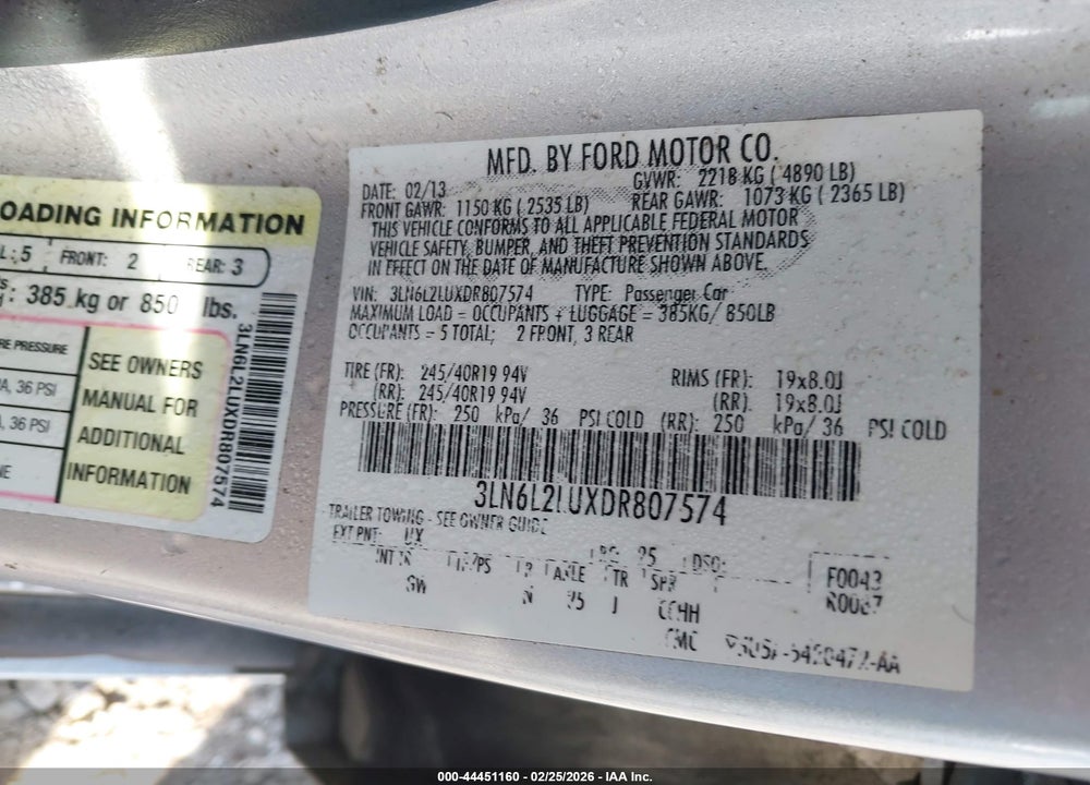 2013 LINCOLN MKZ HYBRID VIN: 3LN6L2LUXDR807574