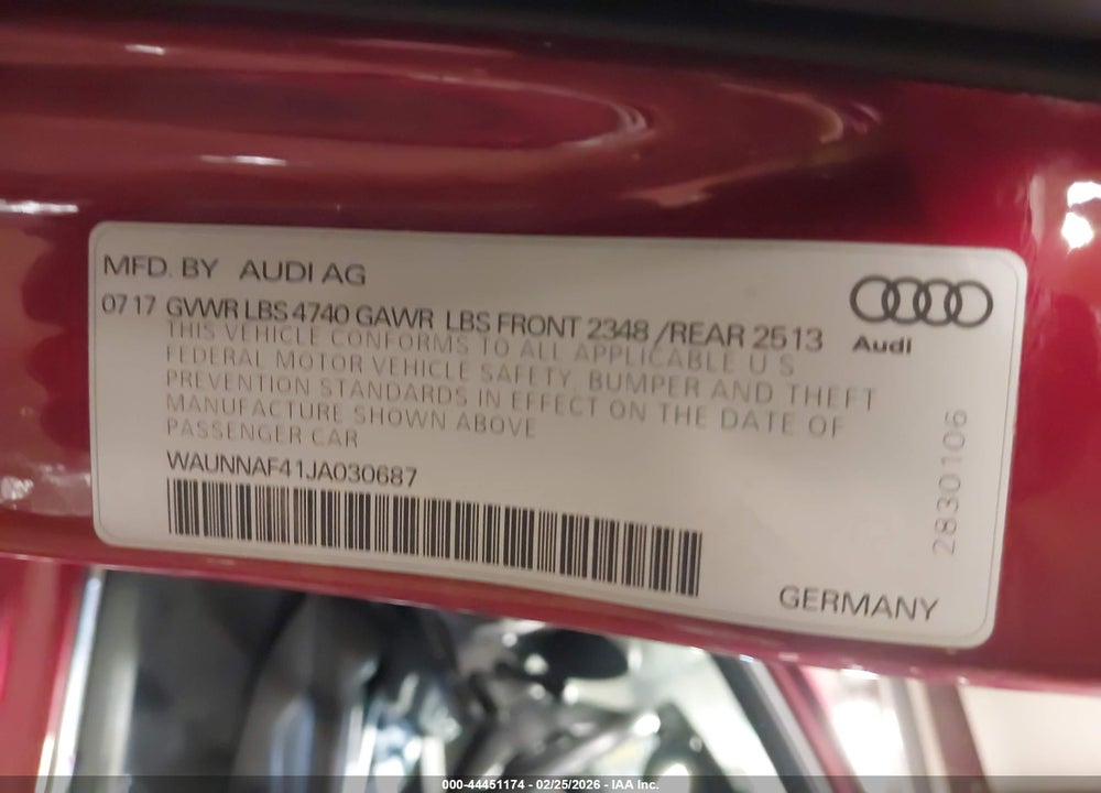2018 AUDI A4 2.0T PREMIUM/2.0T TECH PREMIUM VIN: WAUNNAF41JA030687