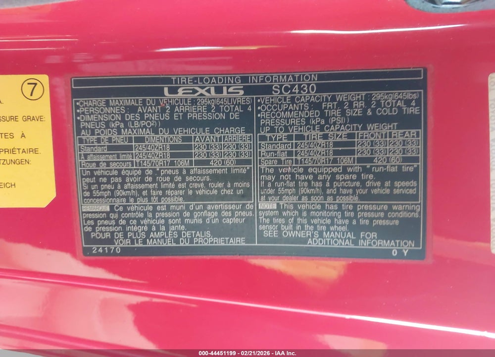 2002 LEXUS SC 430 VIN: JTHFN48Y320008866