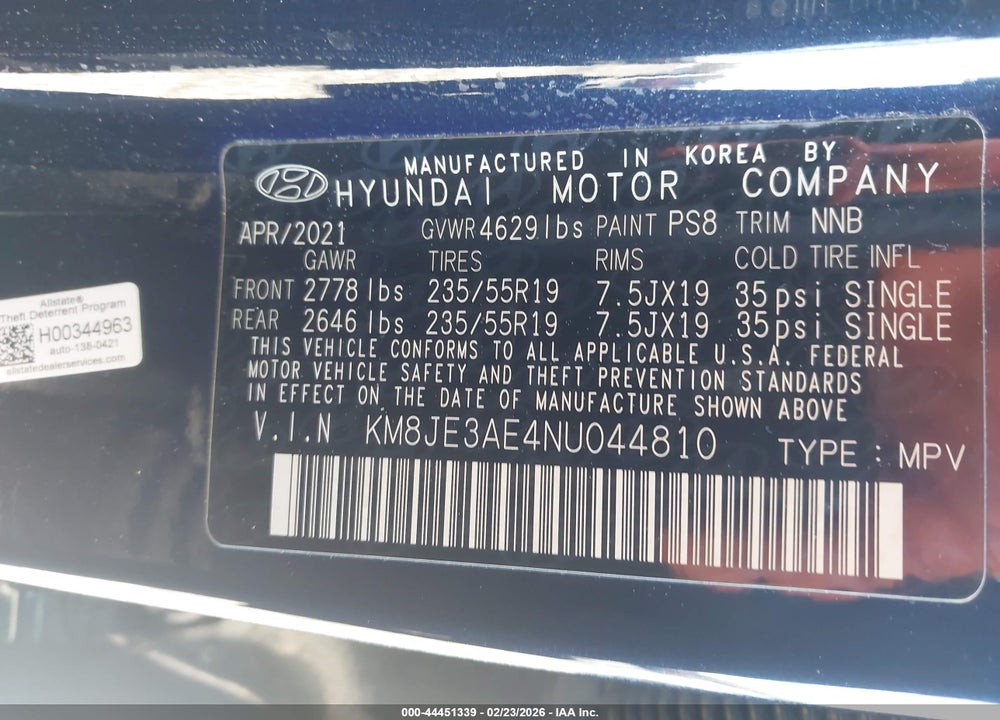 2022 HYUNDAI TUCSON LIMITED VIN: KM8JE3AE4NU044810