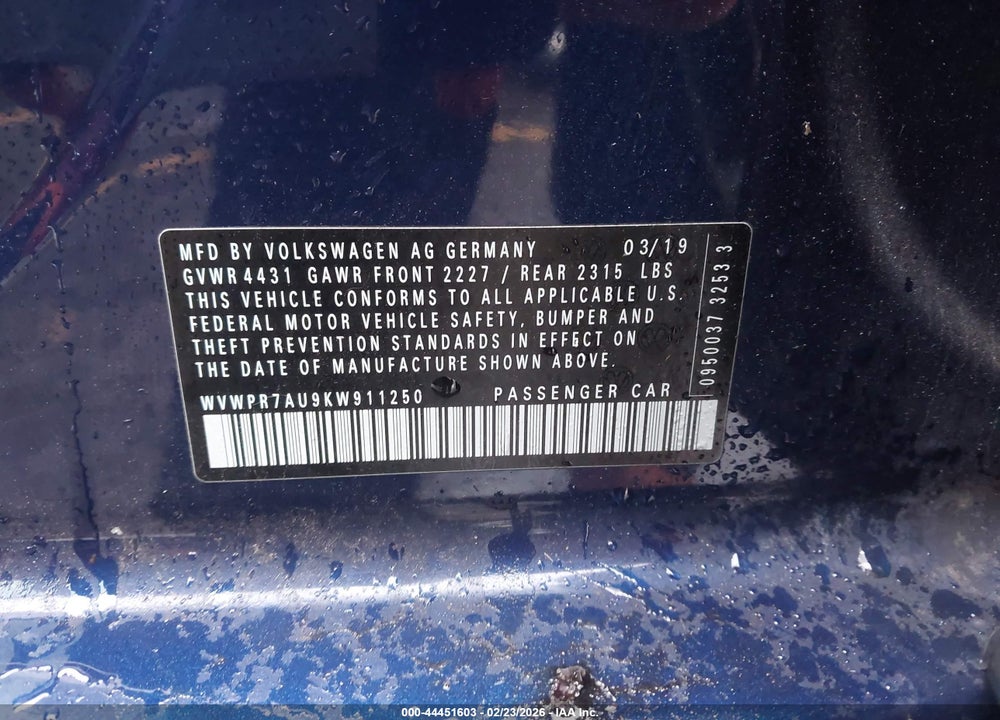 2019 VOLKSWAGEN E-GOLF SEL PREMIUM VIN: WVWPR7AU9KW911250