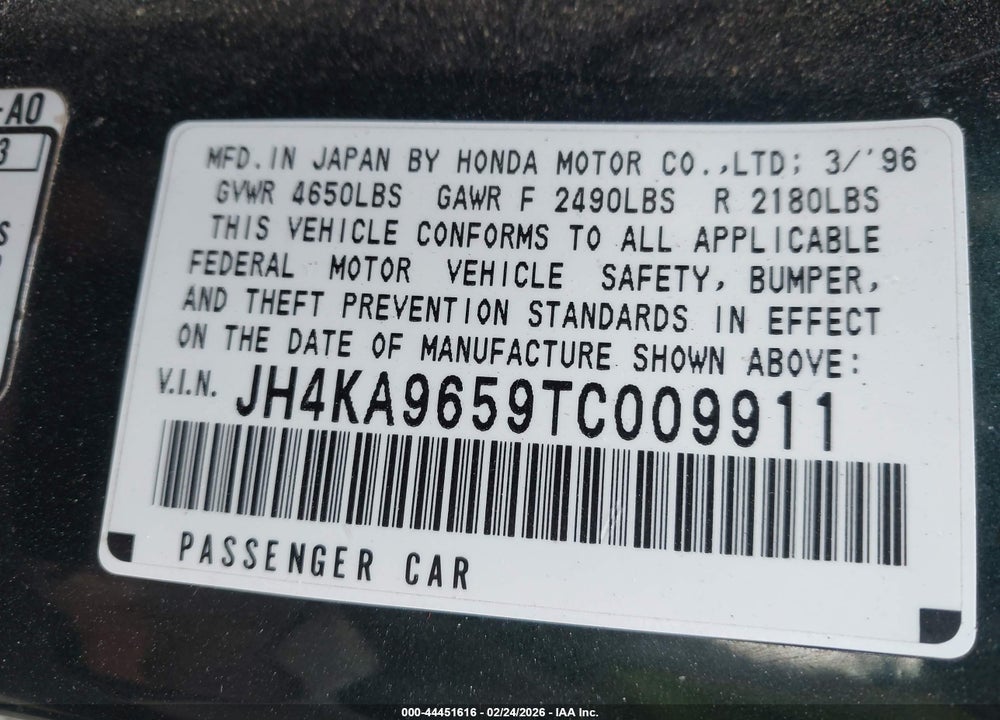 1996 ACURA 3.5RL VIN: JH4KA9659TC009911