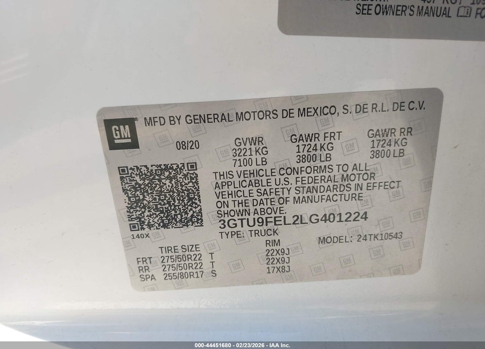2020 GMC SIERRA 1500 4WD  SHORT BOX DENALI VIN: 3GTU9FEL2LG401224