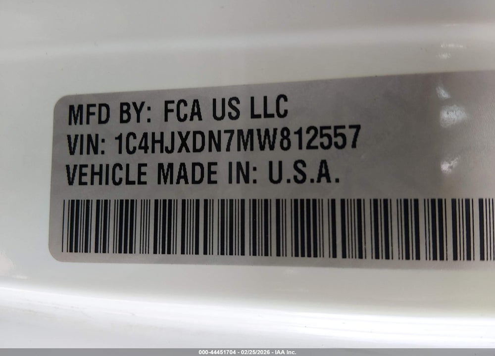 2021 JEEP WRANGLER UNLIMITED SPORT ALTITUDE 4X4 VIN: 1C4HJXDN7MW812557