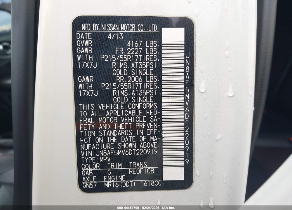 2013 NISSAN JUKE SL VIN: JN8AF5MV6DT220919