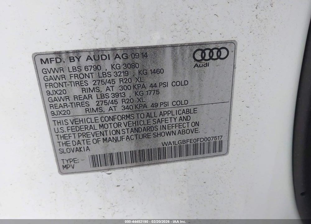 2015 AUDI Q7 3.0T PREMIUM VIN: WA1LGBFE0FD007517