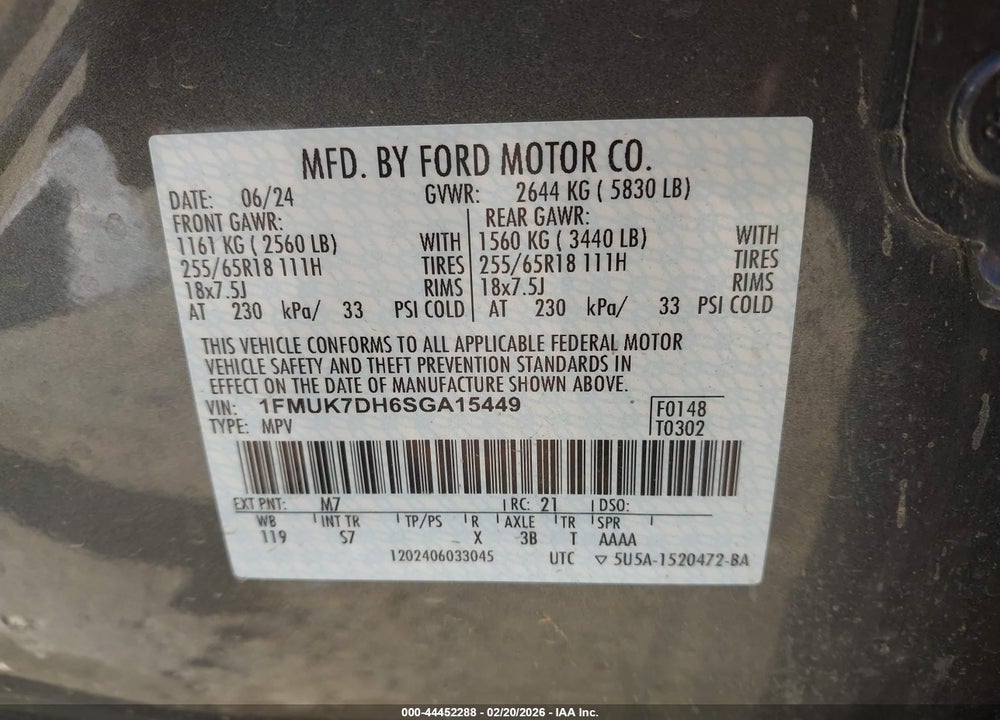 2025 FORD EXPLORER ACTIVE VIN: 1FMUK7DH6SGA15449