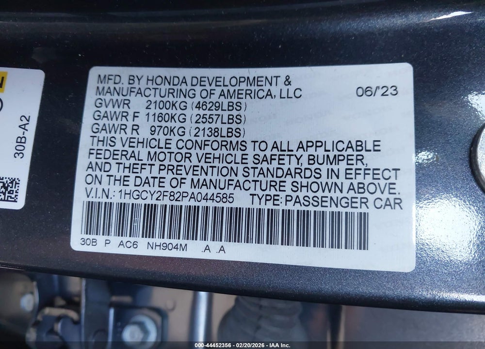 2023 HONDA ACCORD HYBRID TOURING VIN: 1HGCY2F82PA044585