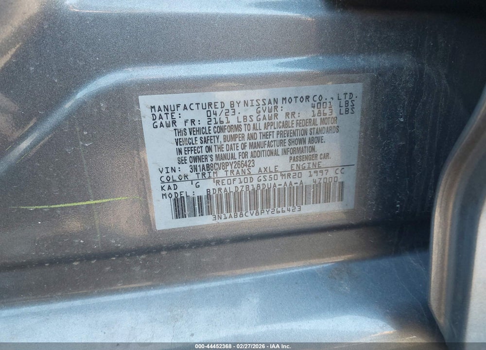 2023 NISSAN SENTRA SV XTRONIC CVT VIN: 3N1AB8CV8PY266423