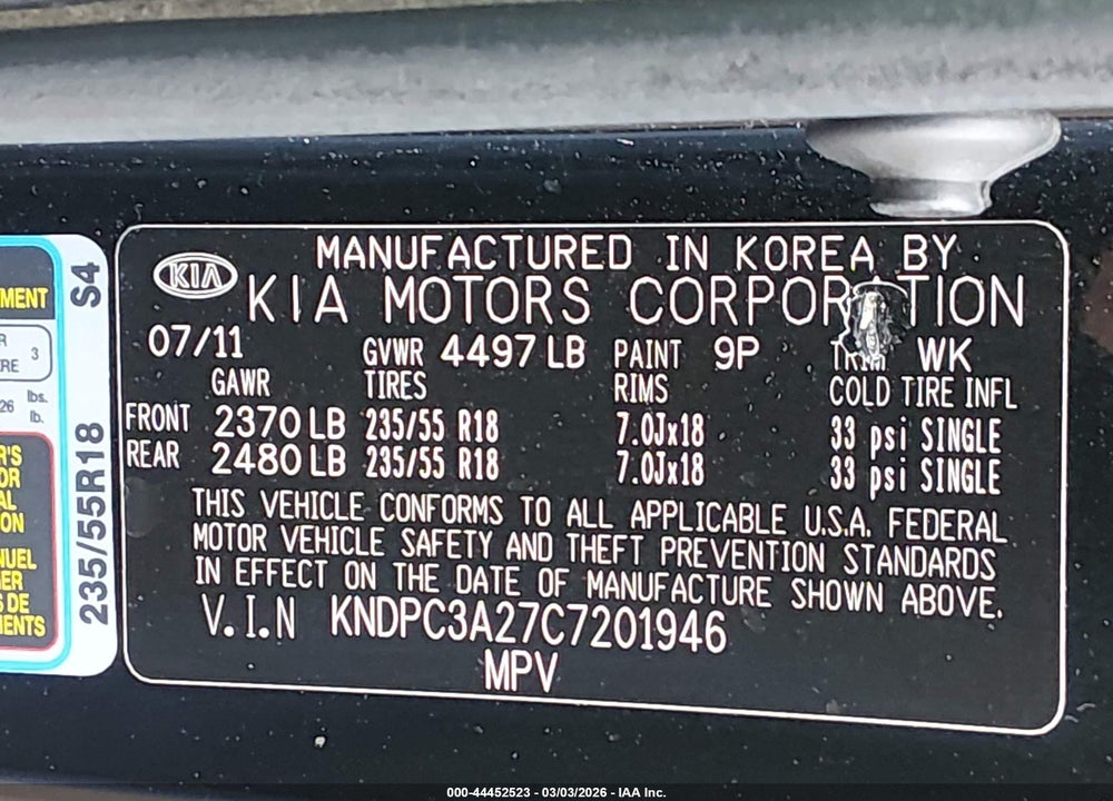 2012 KIA SPORTAGE EX VIN: KNDPC3A27C7201946