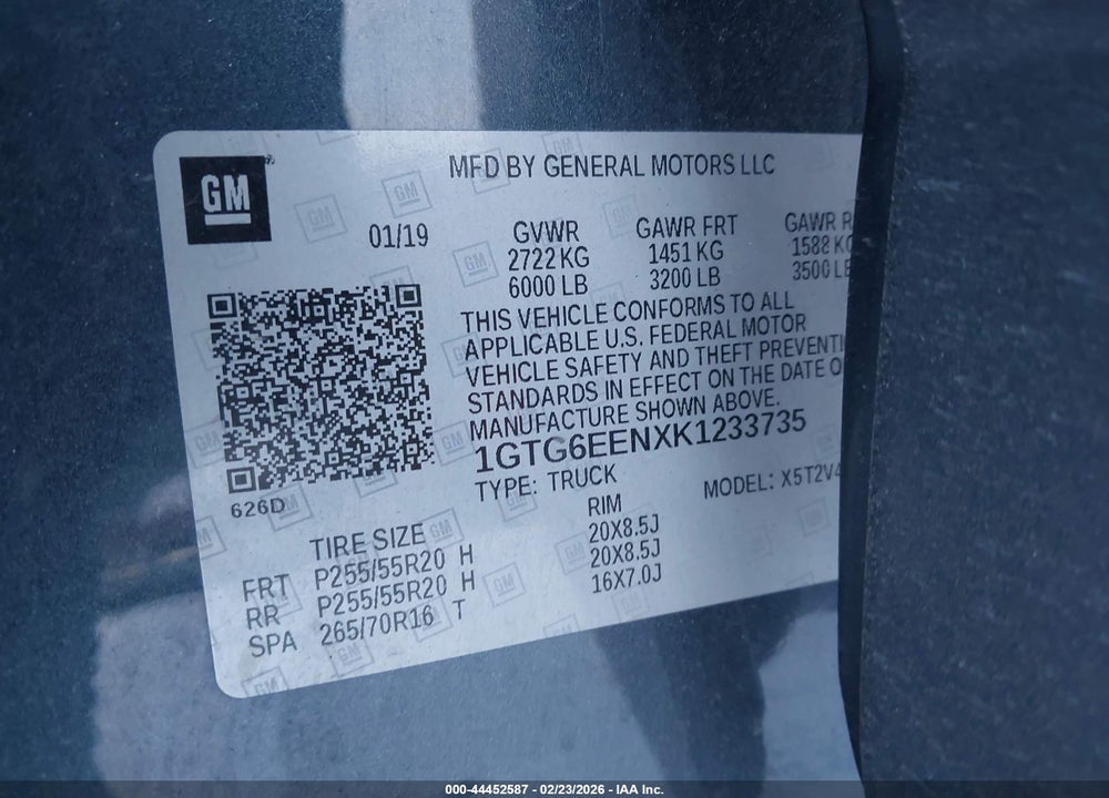 2019 GMC CANYON DENALI VIN: 1GTG6EENXK1233735