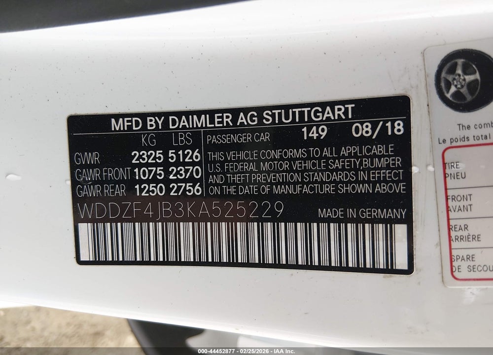 2019 MERCEDES-BENZ E 300 VIN: WDDZF4JB3KA525229