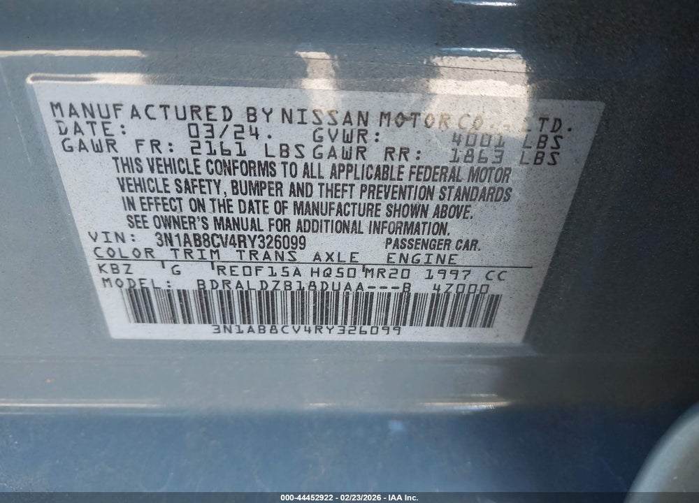 2024 NISSAN SENTRA SV XTRONIC CVT VIN: 3N1AB8CV4RY326099