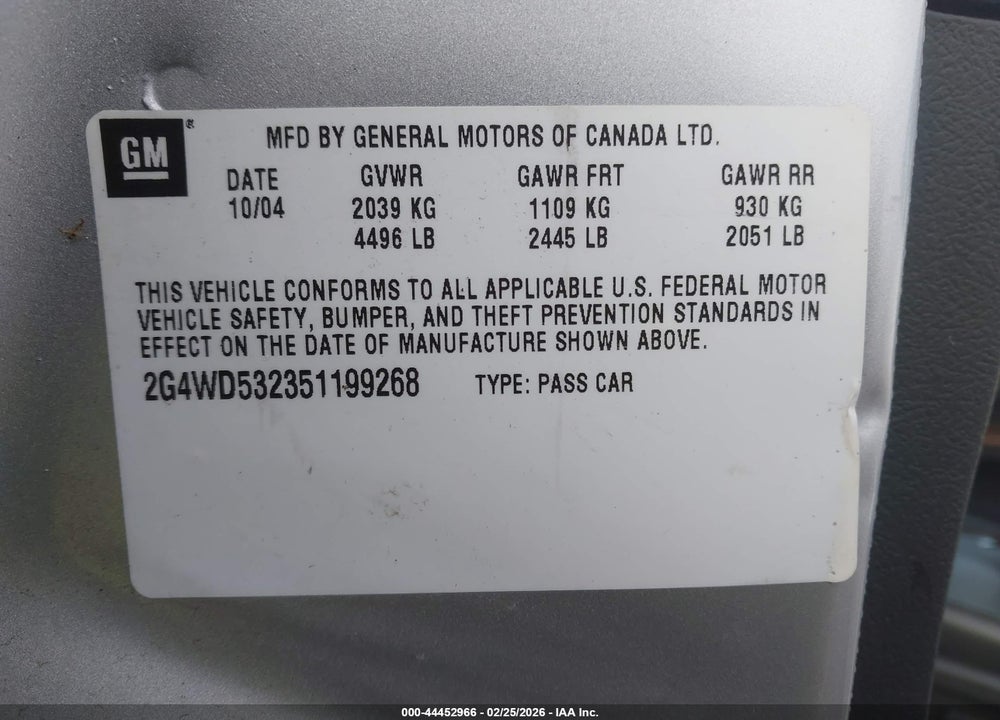 2005 BUICK LACROSSE CXL VIN: 2G4WD532351199268