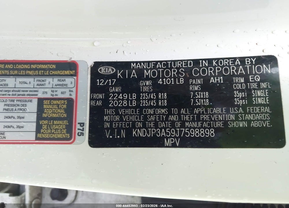 2018 KIA SOUL + VIN: KNDJP3A59J7598898
