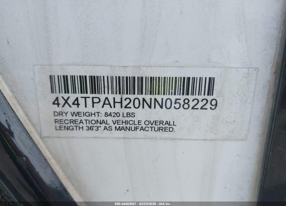 2022 PALOMINO SOLAIRE VIN: 4X4TPAH20NN058229