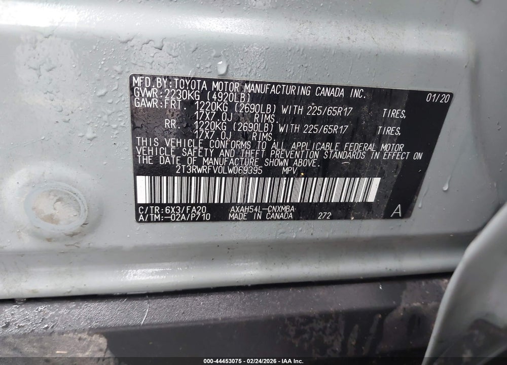 2020 TOYOTA RAV4 HYBRID XLE VIN: 2T3RWRFV0LW069395
