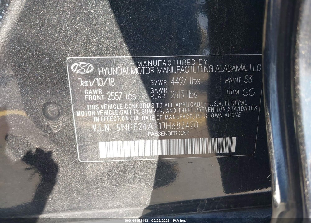 2018 HYUNDAI SONATA SE VIN: 5NPE24AF1JH682420