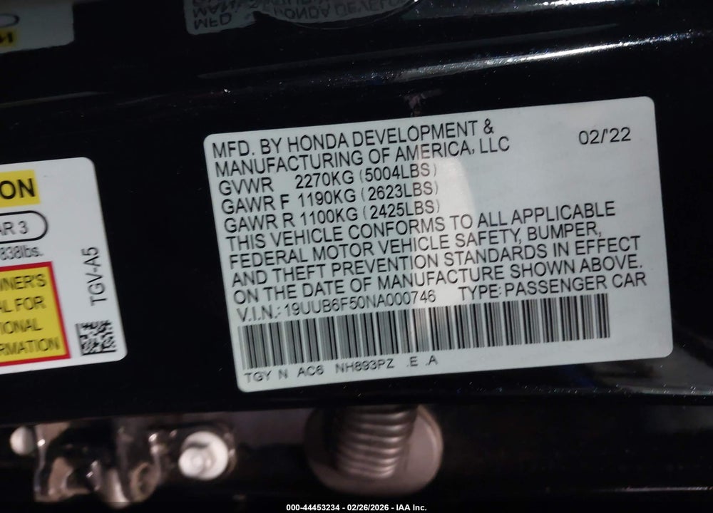 2022 ACURA TLX A-SPEC PACKAGE VIN: 19UUB6F50NA000746