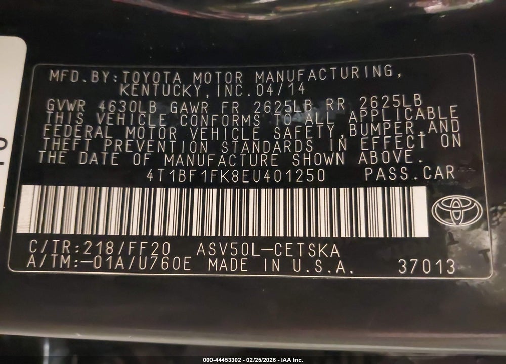 2014 TOYOTA CAMRY SE SPORT VIN: 4T1BF1FK8EU401250