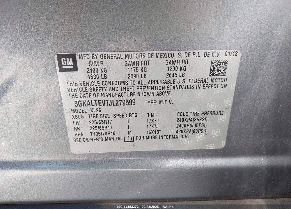 2018 GMC TERRAIN SLE VIN: 3GKALTEV7JL279599