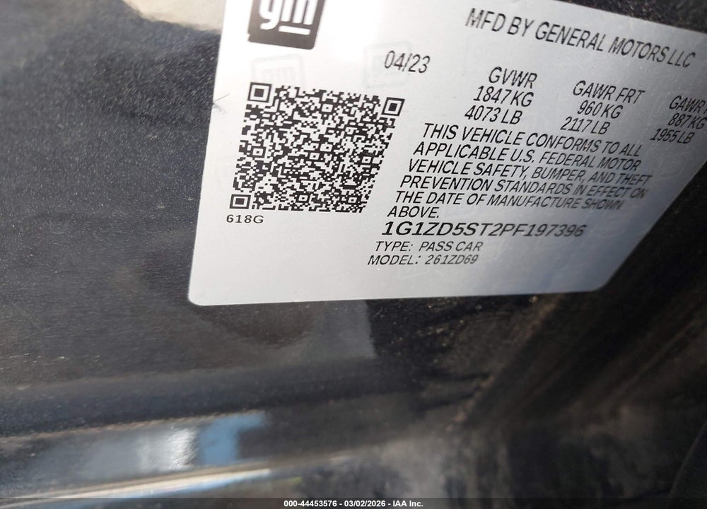 2023 CHEVROLET MALIBU FWD 1LT VIN: 1G1ZD5ST2PF197396