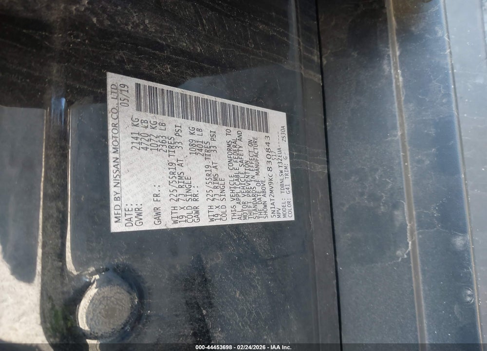 2019 NISSAN ROGUE SL VIN: 5N1AT2MV9KC830843