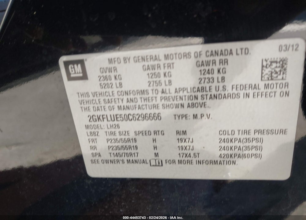 2012 GMC TERRAIN SLT-1 VIN: 2GKFLUE50C6296666
