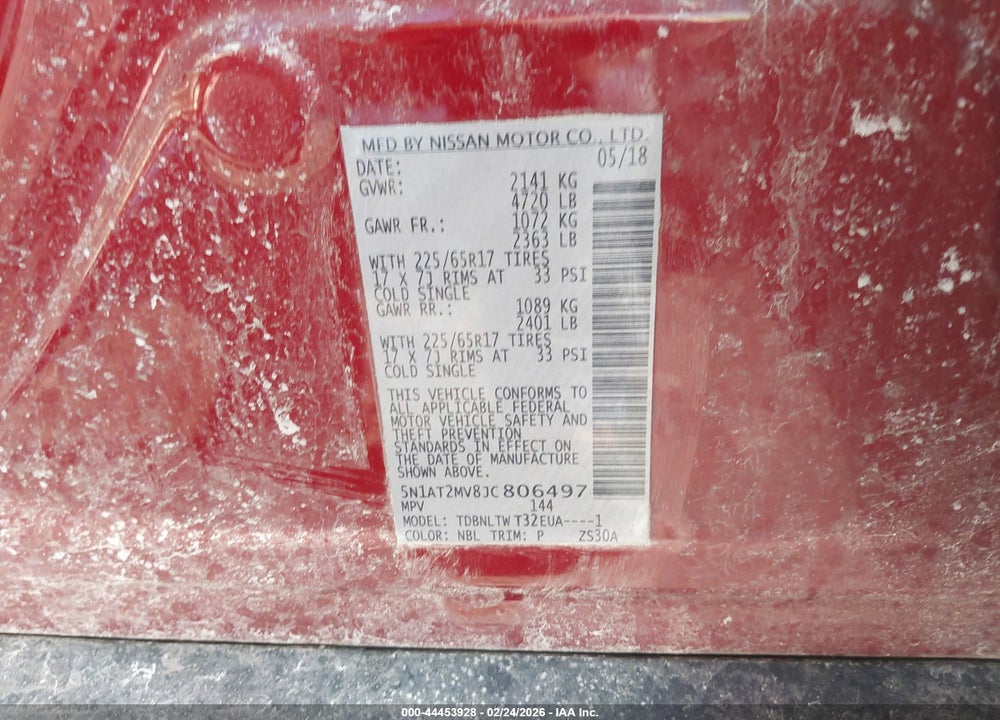 2018 NISSAN ROGUE SV VIN: 5N1AT2MV8JC806497