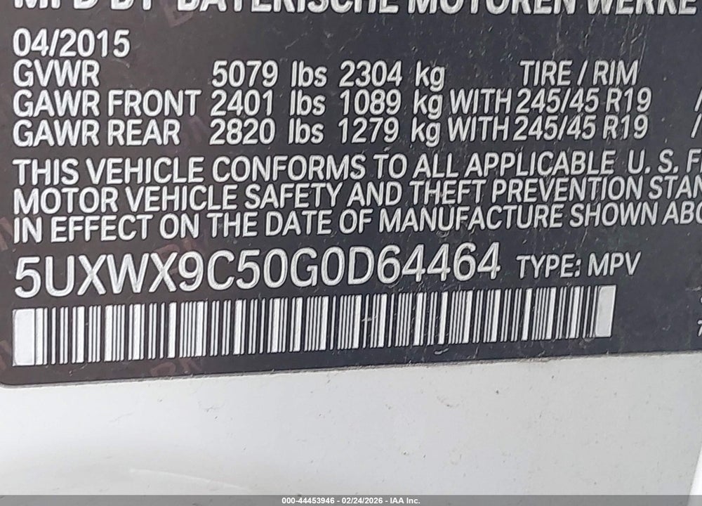 2016 BMW X3 XDRIVE28I VIN: 5UXWX9C50G0D64464