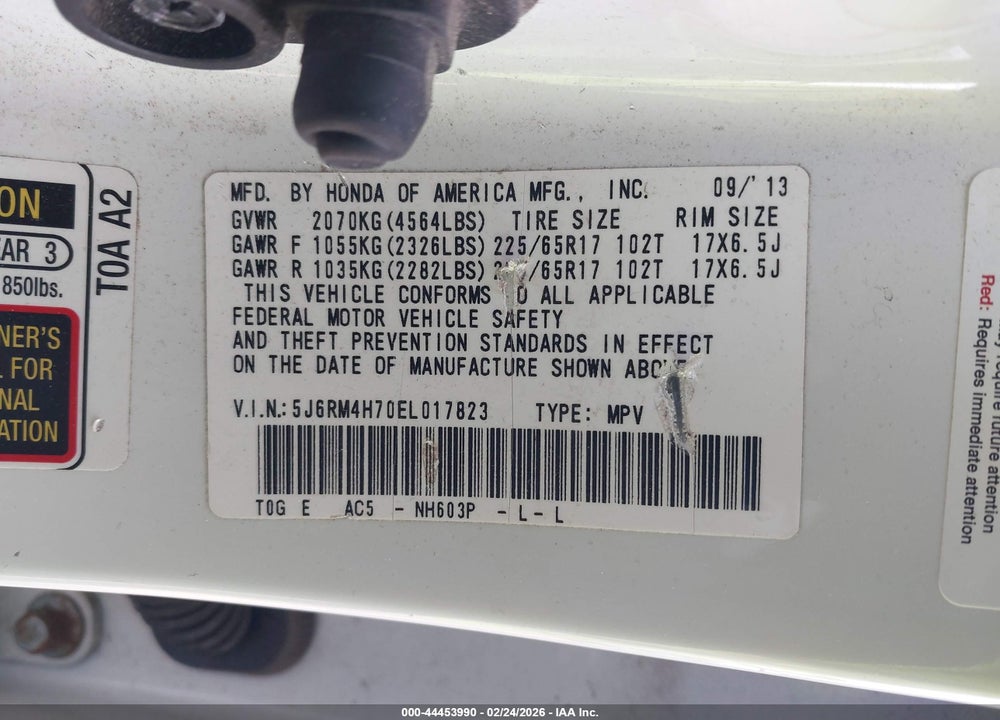 2014 HONDA CR-V EX-L VIN: 5J6RM4H70EL017823
