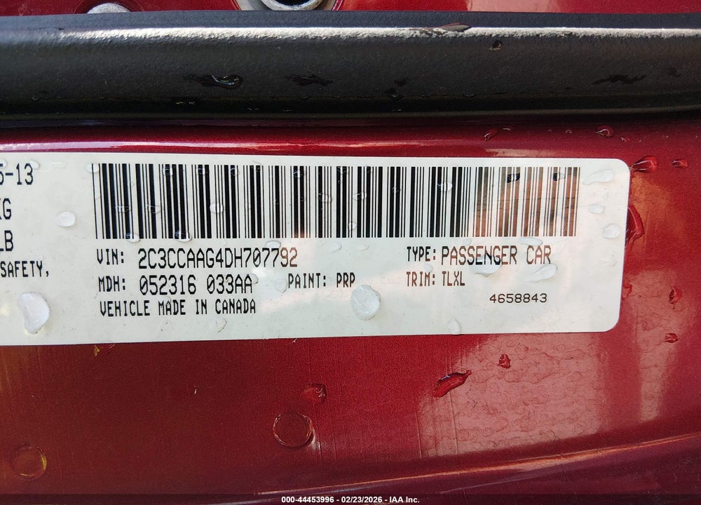 2013 CHRYSLER 300 MOTOWN VIN: 2C3CCAAG4DH707792