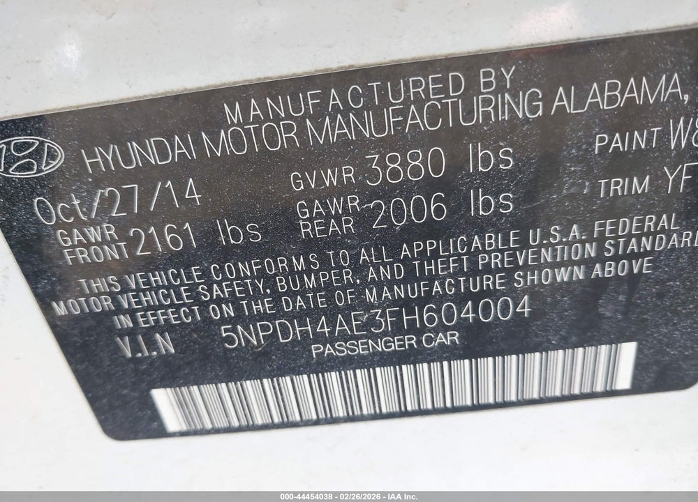 2015 HYUNDAI ELANTRA SE VIN: 5NPDH4AE3FH604004