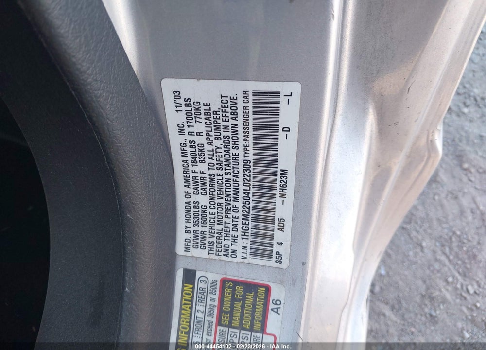 2004 HONDA CIVIC LX VIN: 1HGEM22504L022309